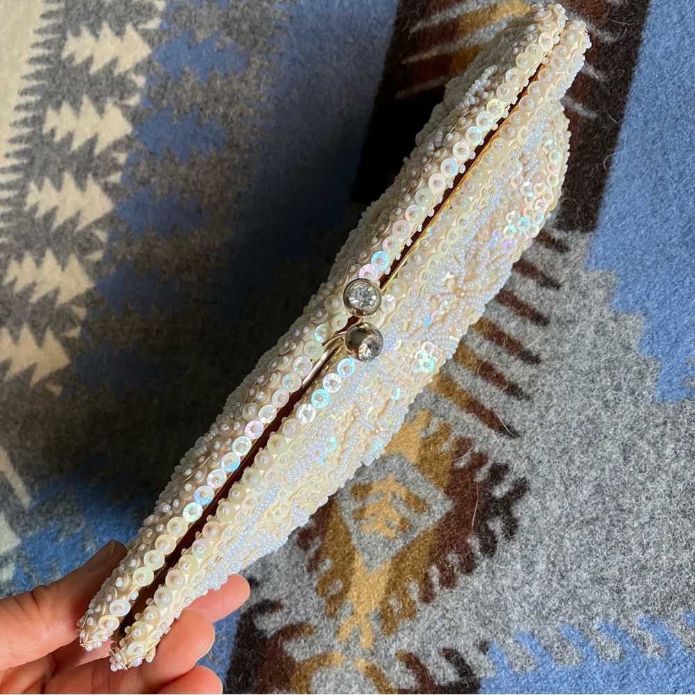 Vintage Handmade Pearl Micro-Beaded Sequined Clutch Evening Purse - Picture 3 of 9